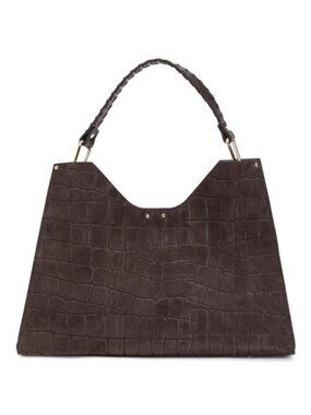 CHEVAL Made In Italy Suede Crocodile Tote With Woven Handle